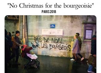 "Ingen jul for borgerskabet" (fra Paris, december 2018). Med tak til "de gule veste" og røde franske (jule)hjerter.