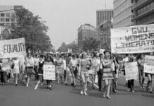 Women's lib[eration] march from Farrugut Sq[uare] to Layfette [i.e., Lafayette] P[ar]k, 26 August 1970. Photo: Warren K. Leffler. Collection: the United States Library of Congress's Prints and Photographs division. Public Domain.