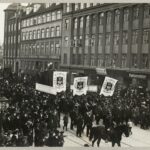 1. Maj 1914 på Nørrebrogade i København. Foto: Taget af Nowico (1933-1966) dansk luftfotofirma. (CC BY-NC-ND 4.0).