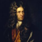 Daniel Defoe (1611-1731), a half-length portrait to right in blue and orange gown and brown full bottomed wig. Oil on canvas painting from 17th-18th century in the style of Sir Godfrey Kneller (1646-1723) German portraet painter in England. Collection: Royal Museums Greenwich, England. Public Domain.
