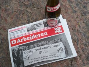 Forsiden af sidste trykte nummer af dagbladet 'Arbejderen', 1. maj 2019. Foto: Jeppe Rohde.