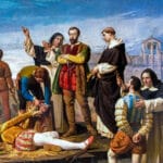 Execution of the community members of Castilla (detail). This work represents the execution of the community members Juan de Padilla, Juan Bravo and Francisco Maldonado, which took place in Villalar on April 24, 1521, and was acquired by the Spanish State for the amount of 80,000 reales, and it is currently exhibited in the Spanish Congress of Deputies. Oil on canvas painted in 1860 by Antonio Gisbert (1834–1901), Spanish painter. Collection: Congreso de los Diputados de España, Madrid. Public Domain.