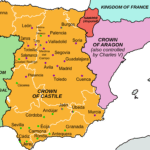 The Spanish ‘communeros’ 1520. The rebels were strongest in the central plateau of Spain; the royalists controlled Andalusia in the South and Galicia in the North. Aragon was distracted by the Revolt of the Brotherhoods, and Navarre was occupied by Castilian troops who guarded against the return of the Navarrese king and the French. Rebel cities are in purple; Royalist cities are in green; cities with both elements present or that vacillated are in both colors. 15 April 2016. (CC BY-SA 4.0).