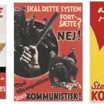 DKP-valgplakater fra 1920, 1932 og 1935. DKP stillede i 1920 op med navnet Venstre-Socialistisk Parti. Samling: Arbejdermuseet.