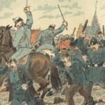 5. maj 1872 blev en demonstration på Nørre Fælled (i dag Fælledparken)  angrebet af politi og militær. Aftenen før blev blev “førerne” af Internationales sektion (parti og fagforeninger samlet i én organisation) Pio, Brix og Geleff arresteret, og først 4-5 år senere blev arbejderbevægelsen egentligt organiseret igen. Tegning fra satirebladet “Ravnen” i 1889.